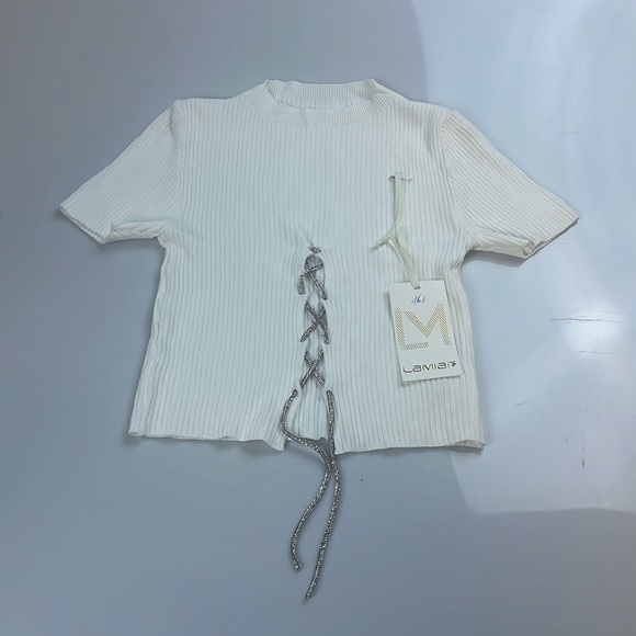 Lamiar Ribbed Shirt with Mettalic Lace Up Detail S130-8 - Picture 1 of 4